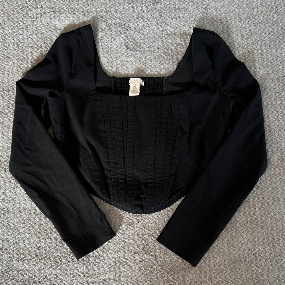 H&M Black Corset Cropped Blouse